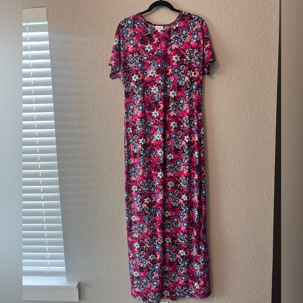 Lularoe Womens FLORAL Maxi Shift Dress Multicolor Floral Stretch MEDIUM #136